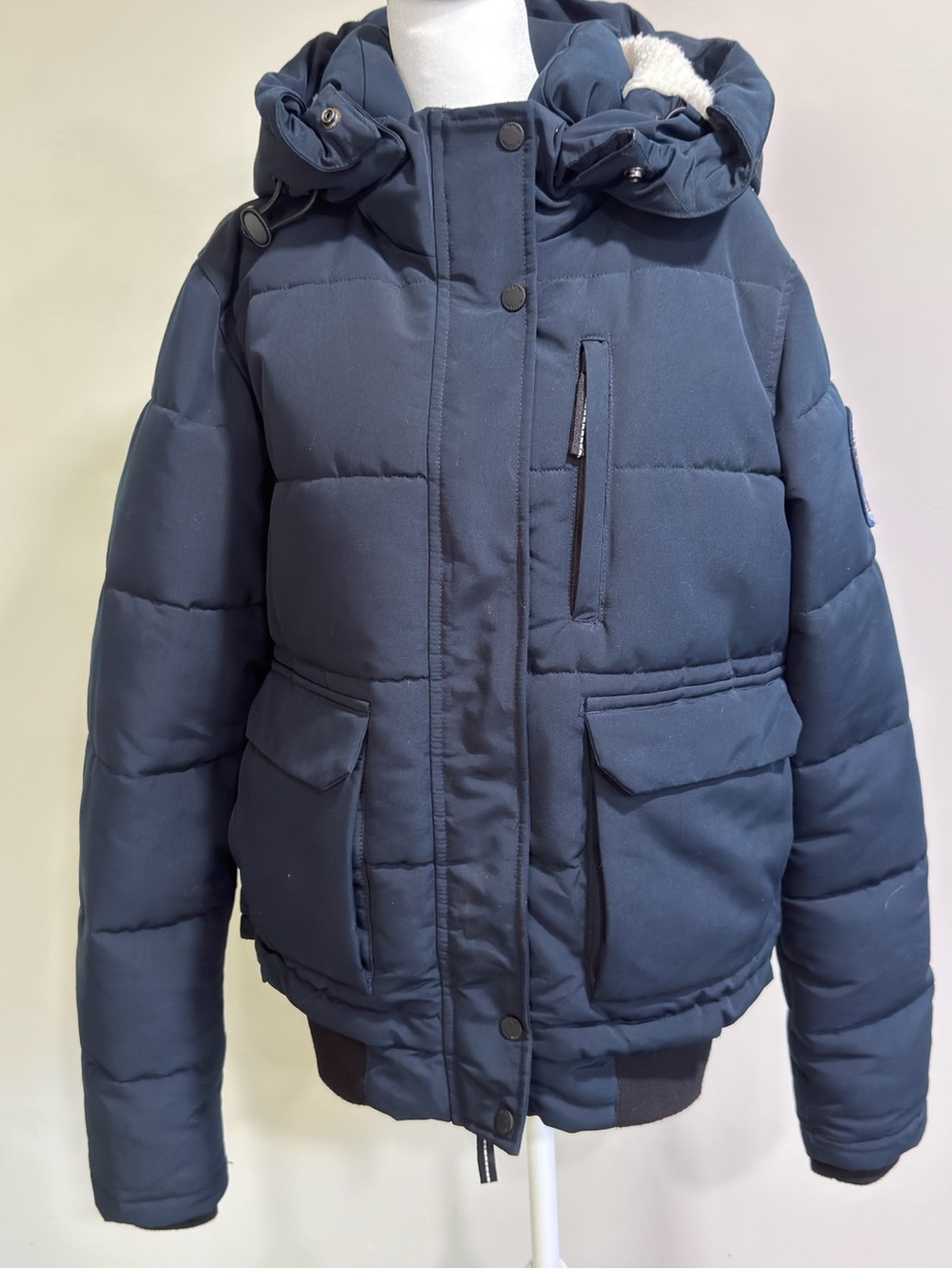 Superdry Dark Navy Quilted Ski Puffer Jacket with Hood